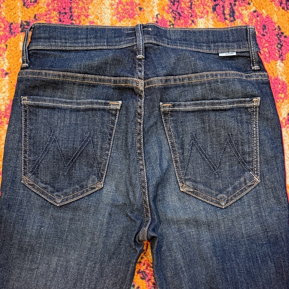MOTHER Dark Blue Cropped Jeans with Red Stripes - Picture 8 of 9